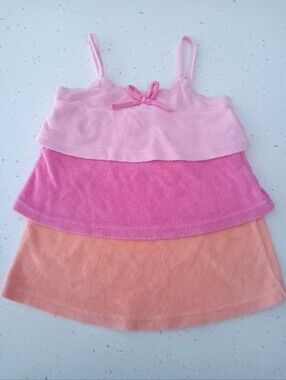 Vintage Girls' Pink and Orange Tiered Swim Coverup Size 24M